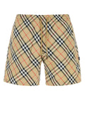 Burberry Check Print Nylon Swim Shorts — Beige