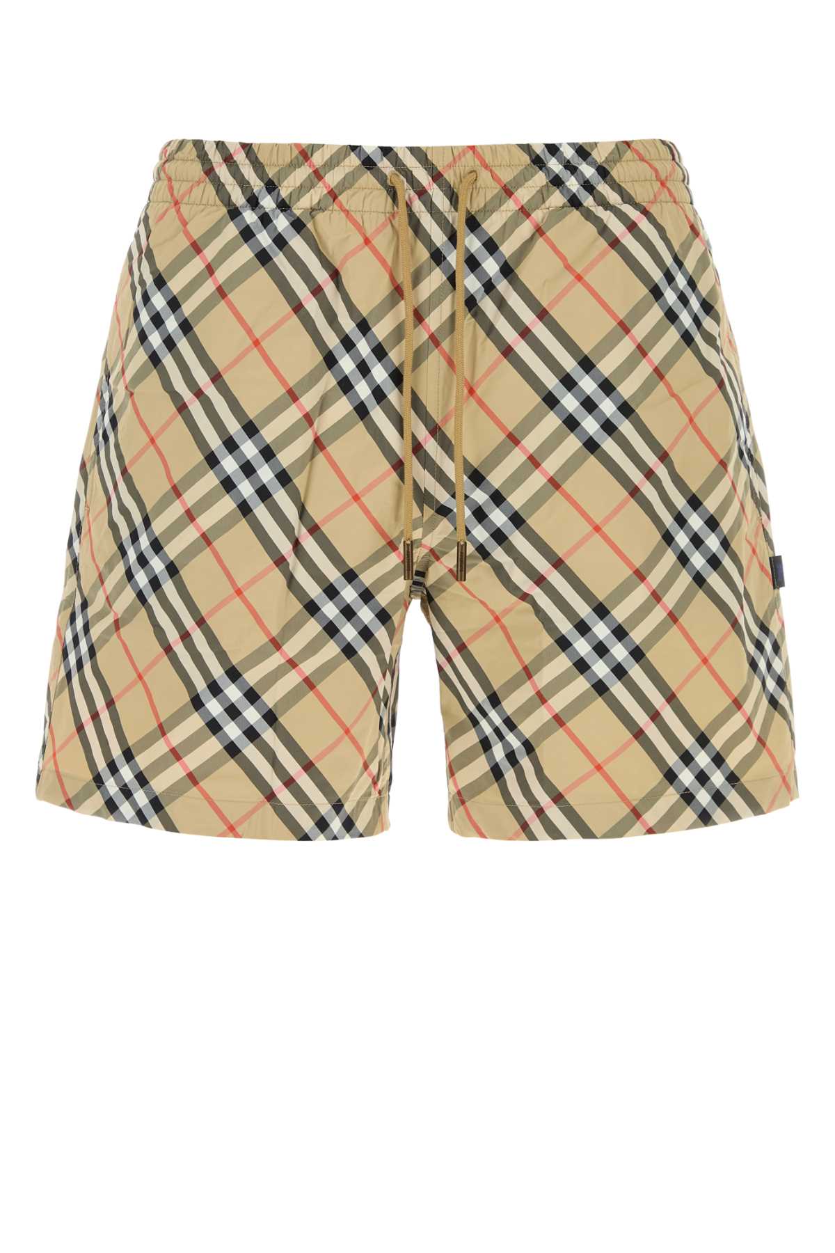 Burberry Check Print Nylon Swim Shorts — Beige