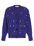 Cárdigan de Lana Virgen con Bordado Floral de Marni — Azul