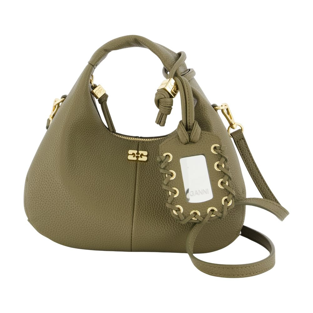 Ganni Grommet-Accented Synthetic Hobo Bag — Khaki