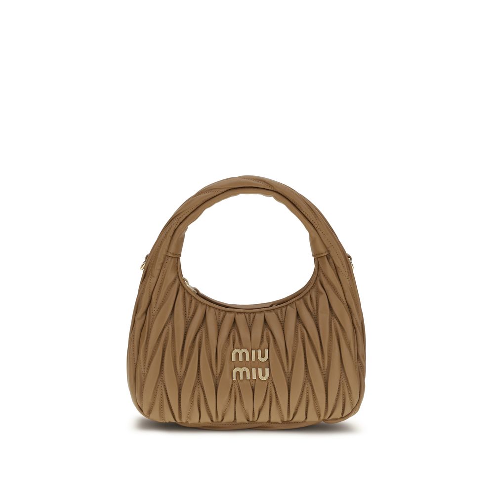 Miu Miu Matelassé Quilted Leather Shoulder Bag — Beige