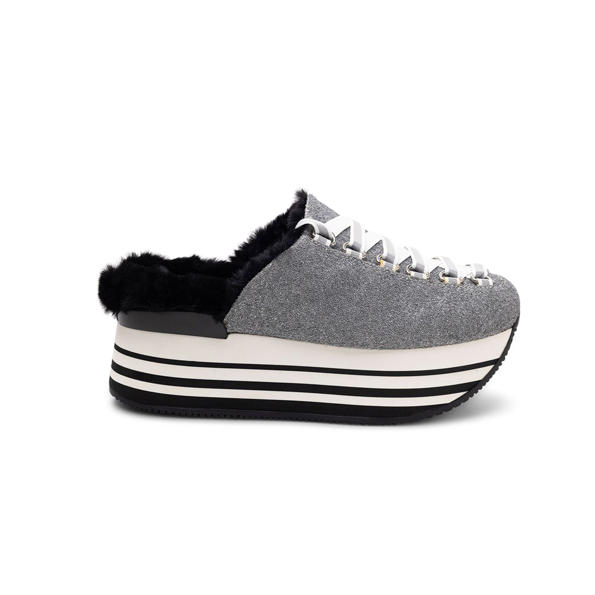 Hogan Glitter Platform Lace-Up Slipper — Gray