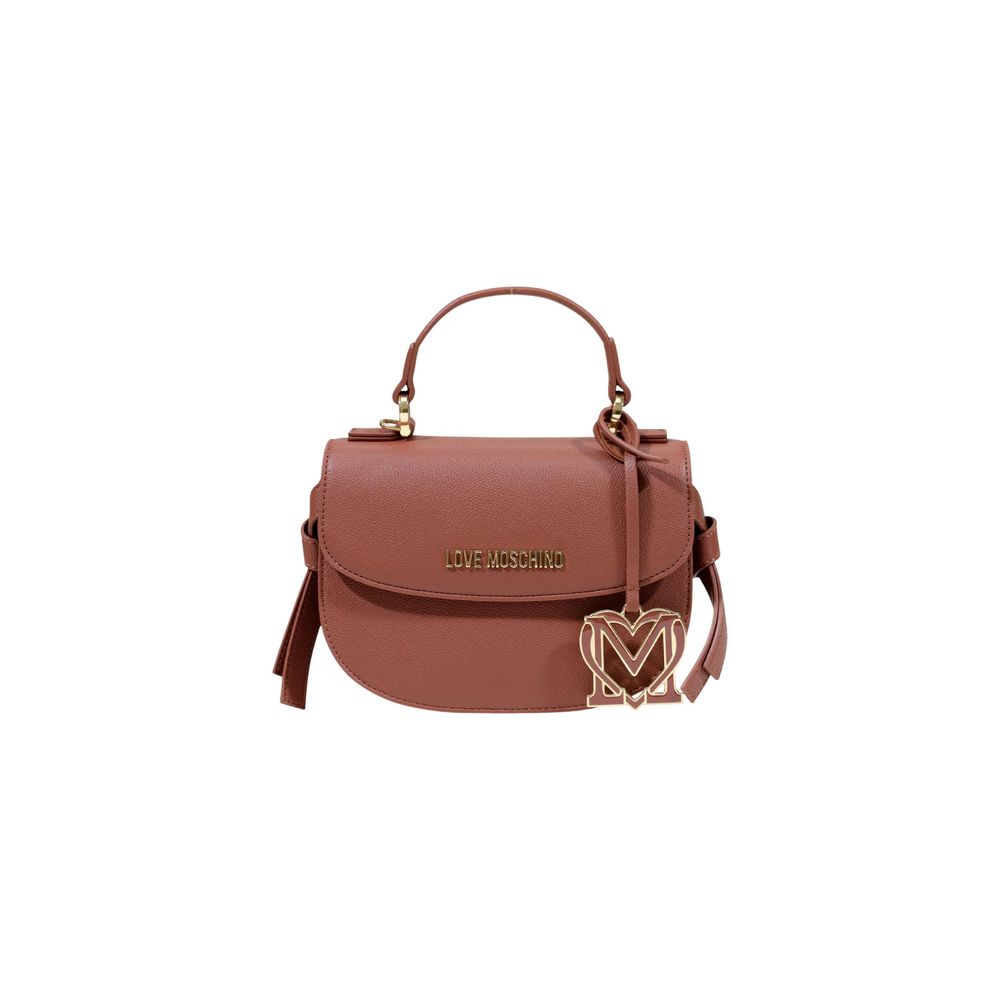 Love Moschino Logo-Detailed Polyurethane Top Handle Bag — Brown