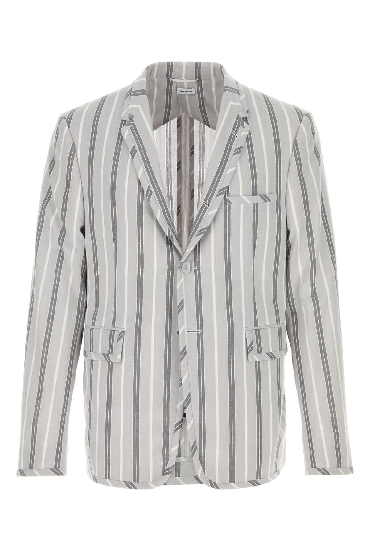 Thom Browne Striped Cotton Blazer — Gray