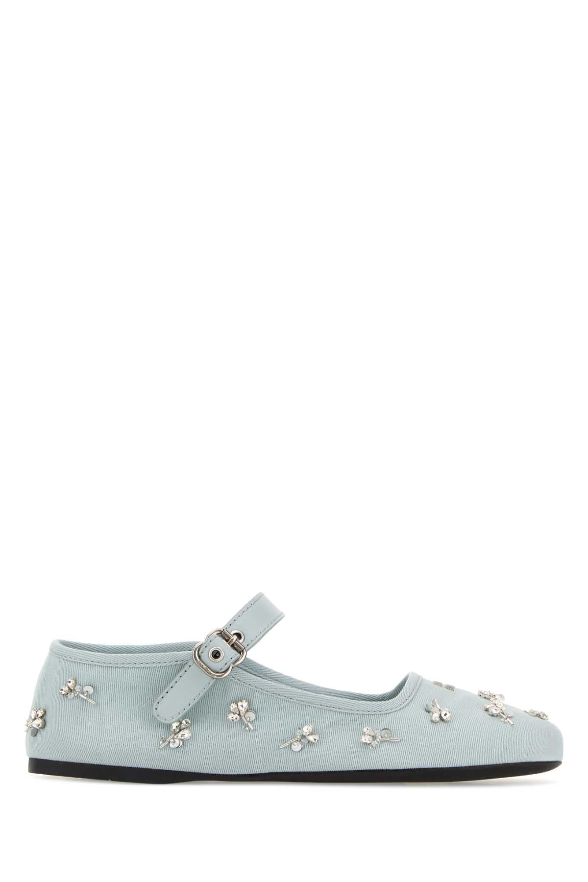 Miu Miu Embellished Fabric Ballerina — Blue