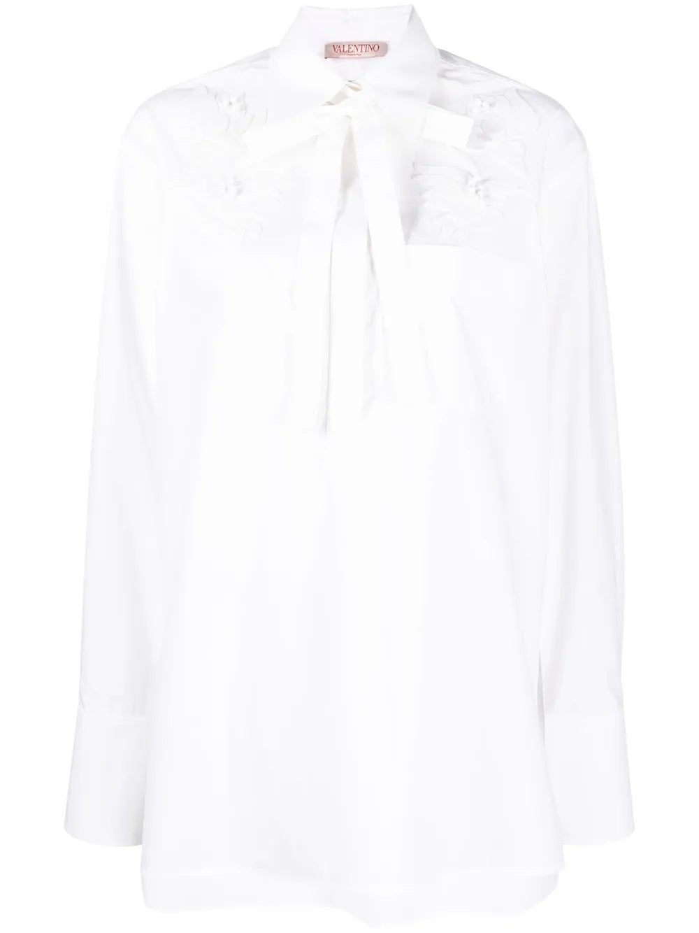 Valentino Flower Embroidered Silk-Blend Shirt — White