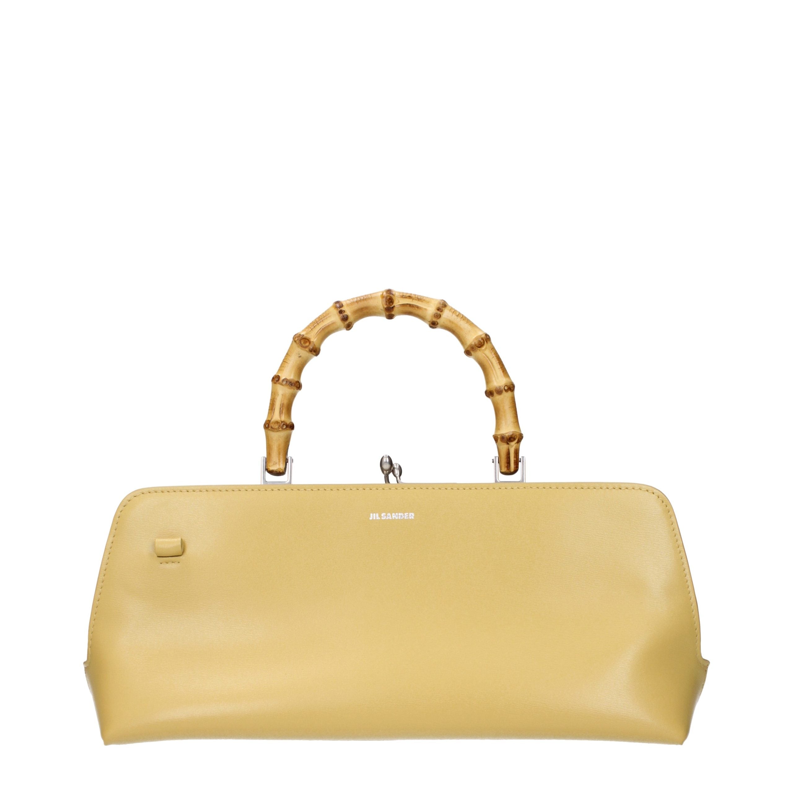 Jil Sander Bamboo-Handle Leather Crossbody Bag — Yellow
