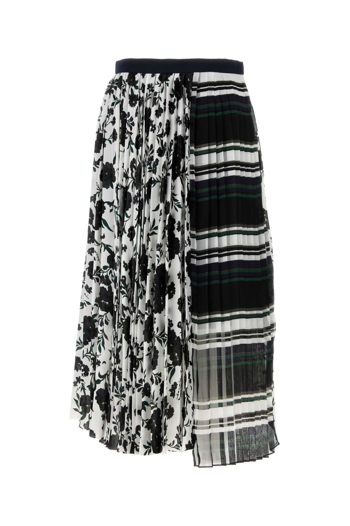 Sacai Mixed-Pattern Pleated Skirt — Multicolor