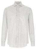 Brunello Cucinelli Vertical-Striped Cotton Shirt — Blue