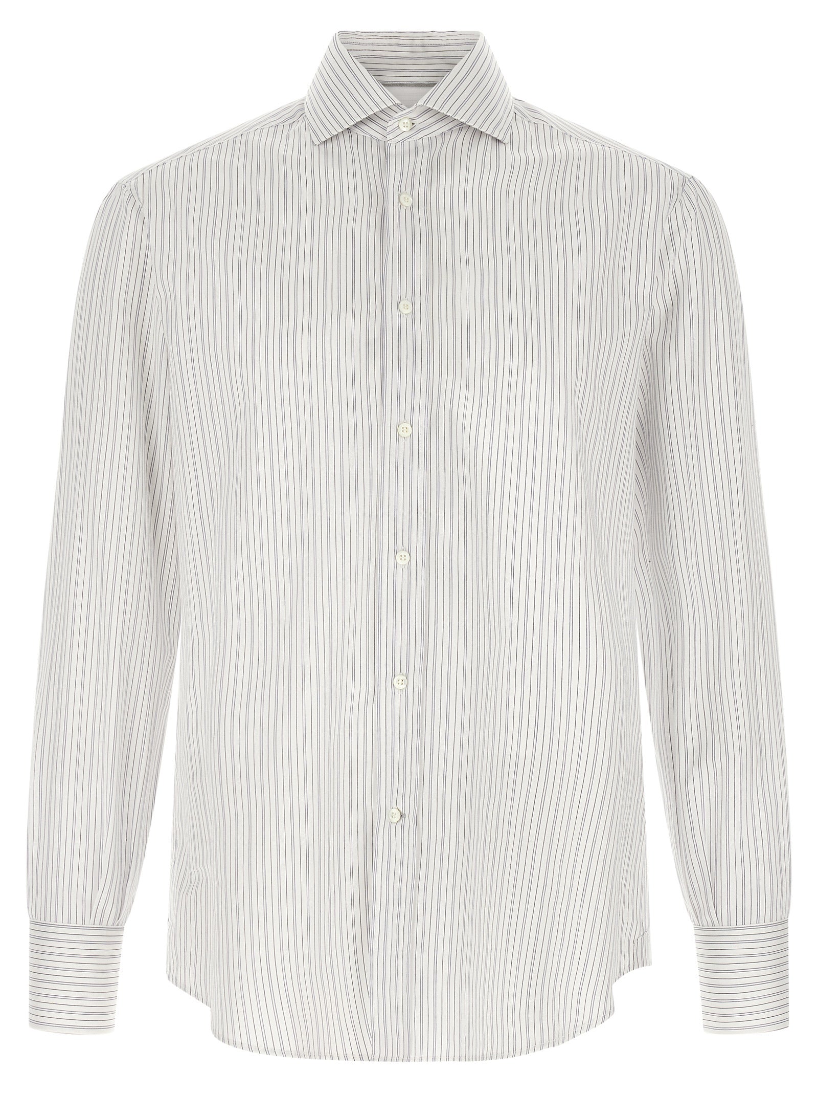 Brunello Cucinelli Vertical-Striped Cotton Shirt — Blue