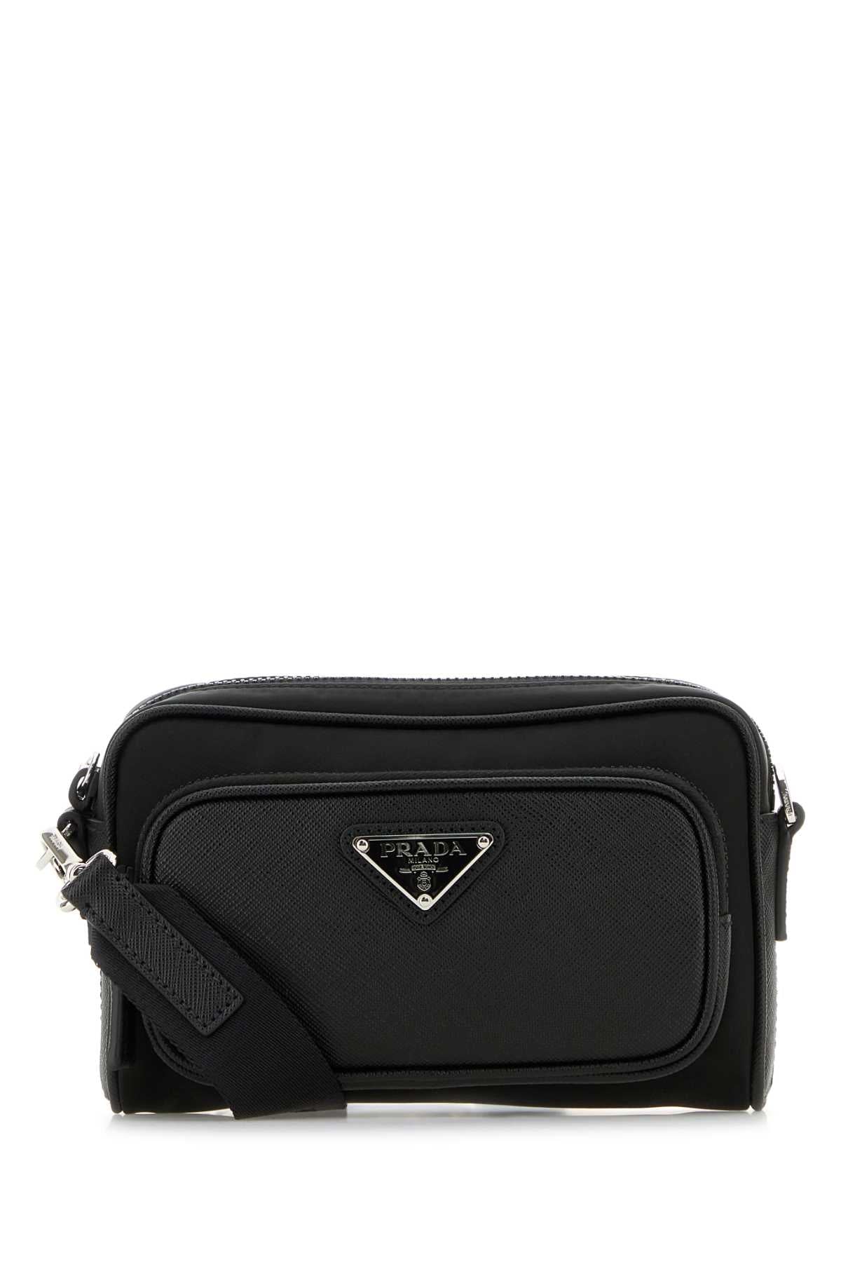 Prada Re-Nylon and Leather Crossbody Bag — Black
