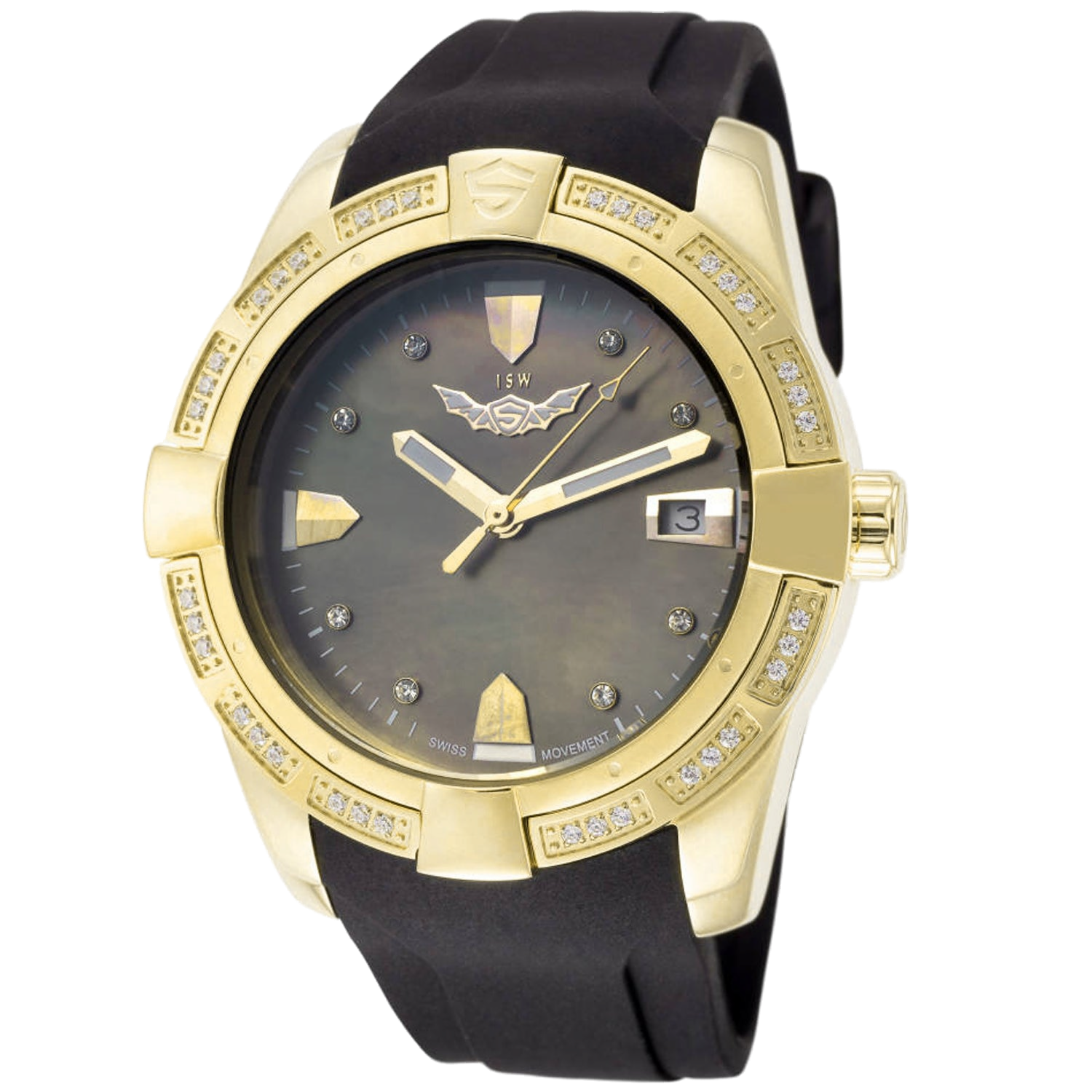 Isw Diamond-Set Gold Plated Watch — Black