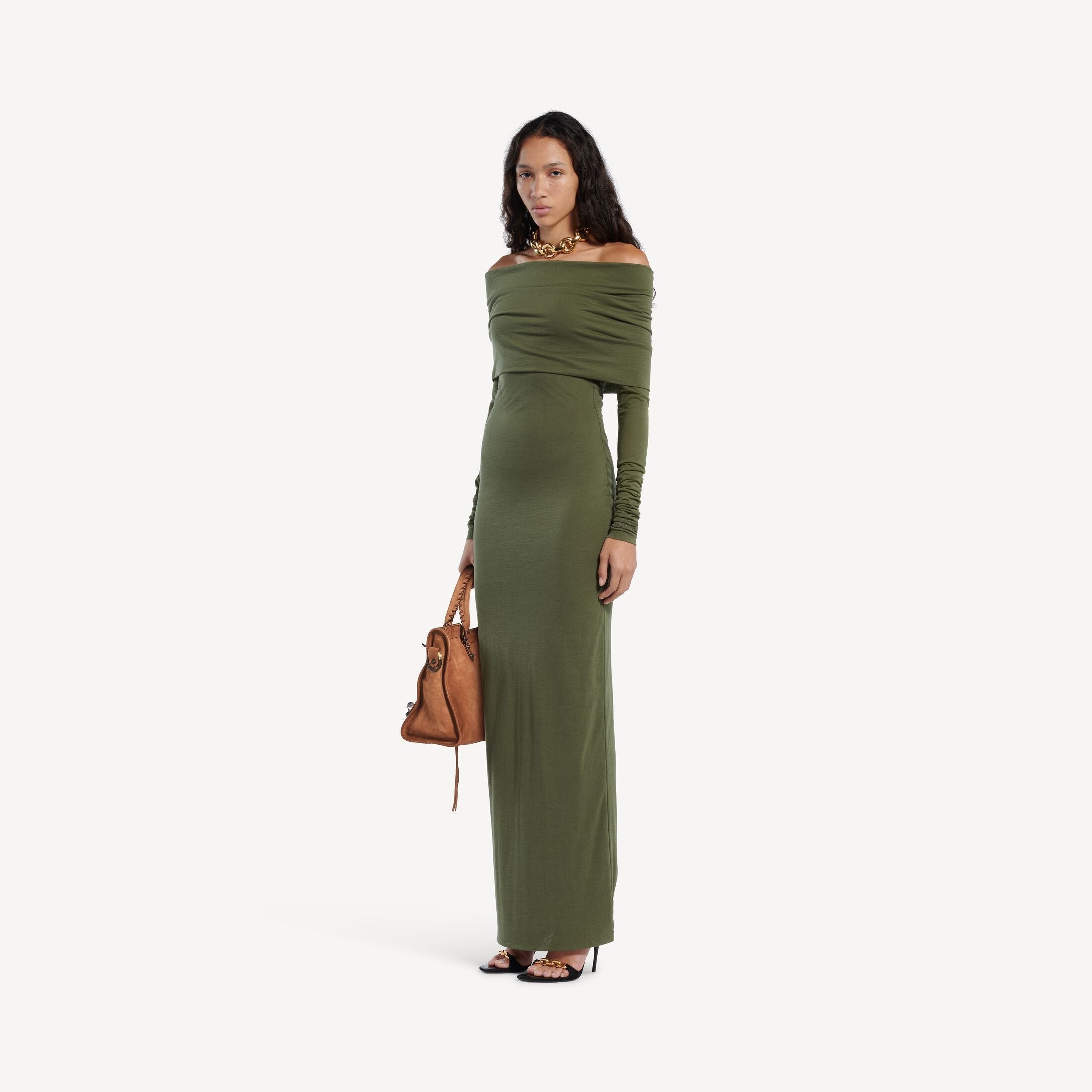 Balenciaga Off-Shoulder Dress — Green