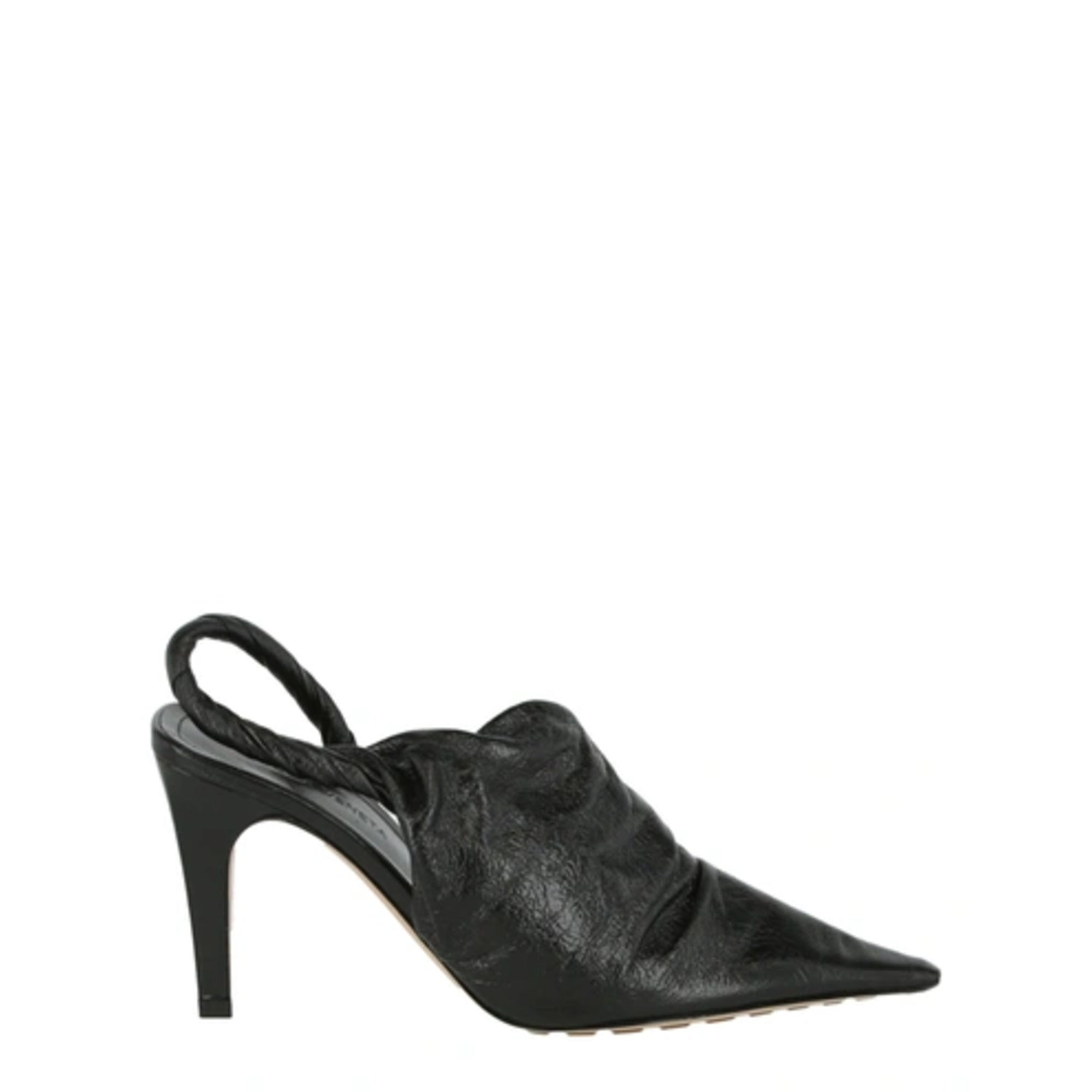 Bottega Veneta Crinkled Leather Pointed-Toe Pump — Black