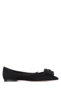 Roger Vivier Bow-Embellished Suede Ballet Flat — Black