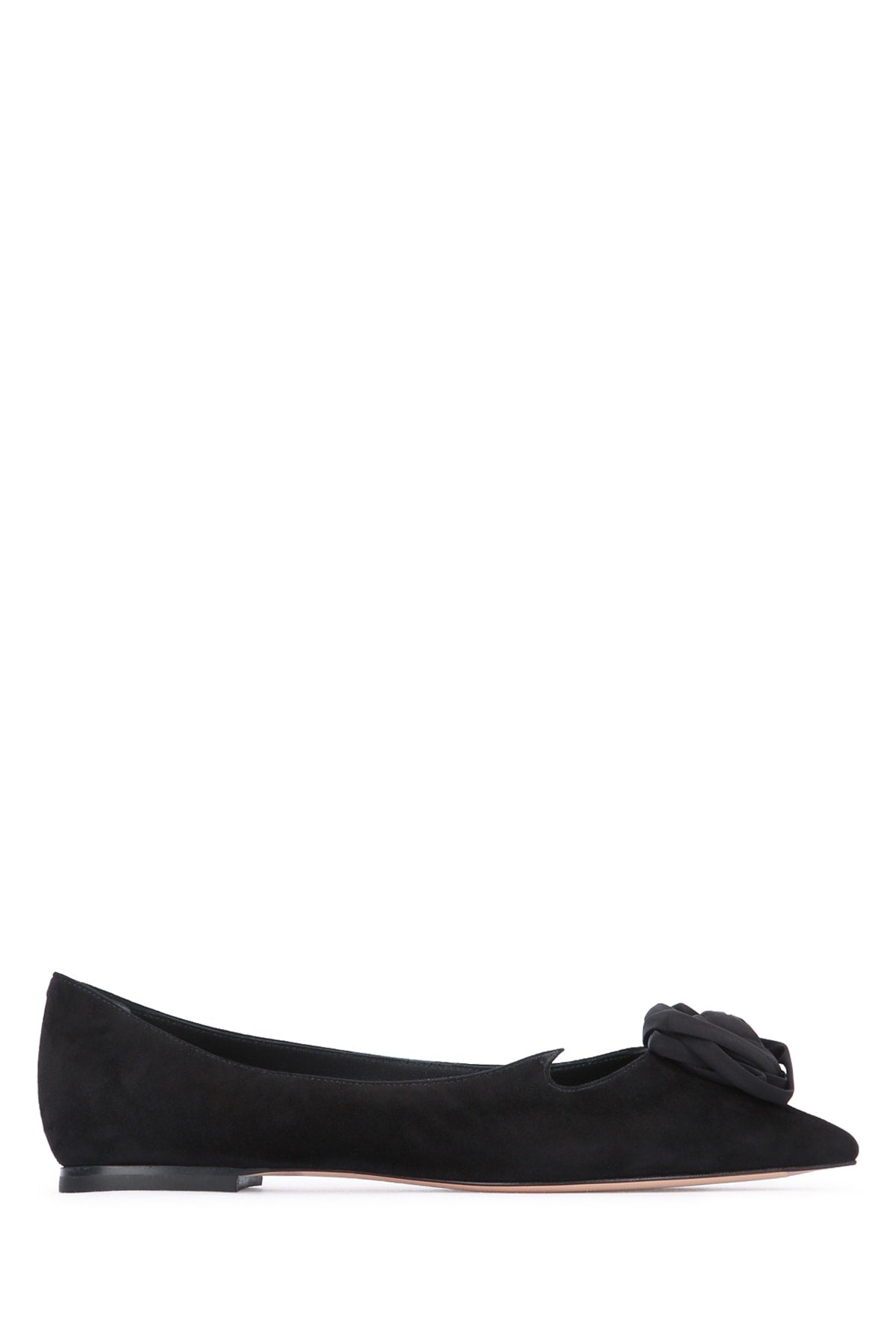 Roger Vivier Bow-Embellished Suede Ballet Flat — Black