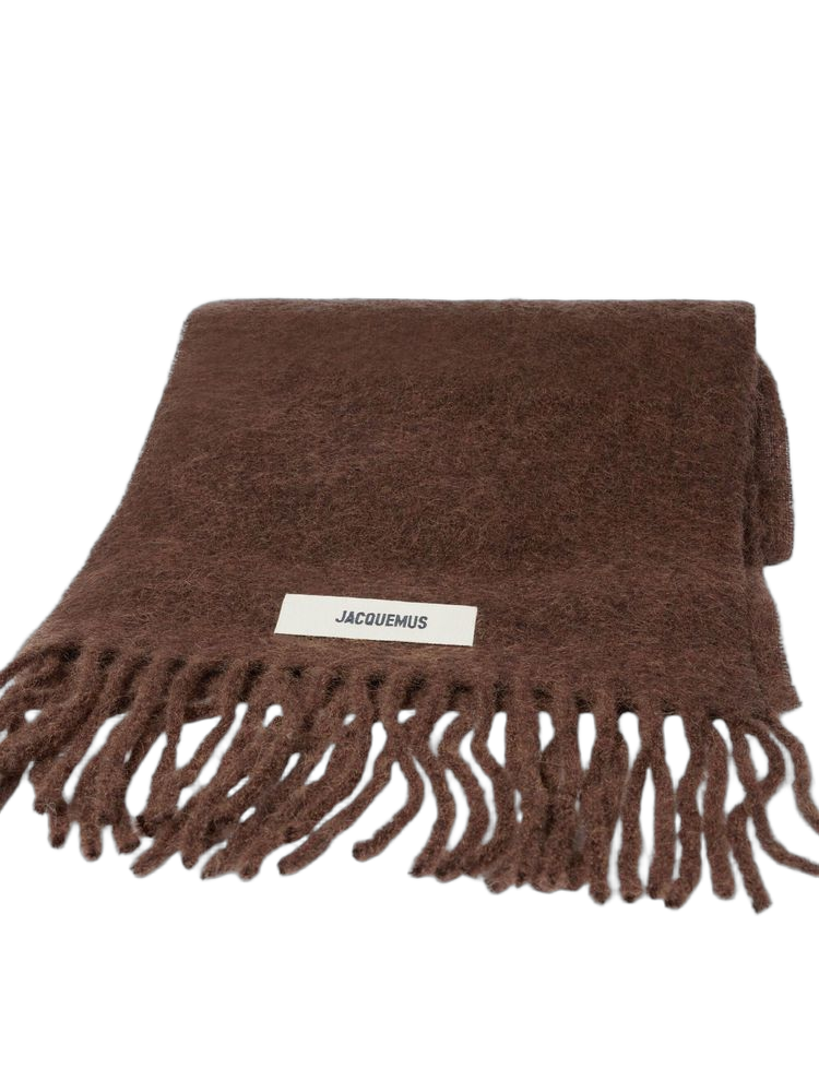 Jacquemus Alpaca and Mohair Blend with Logo Patch Scarf — Brown