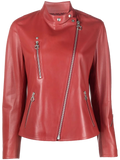 Ferragamo Nappa Leather High-Neck Jacket — Red