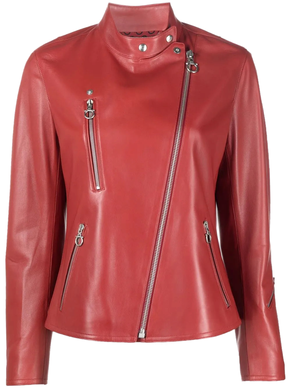 Ferragamo Nappa Leather High-Neck Jacket — Red
