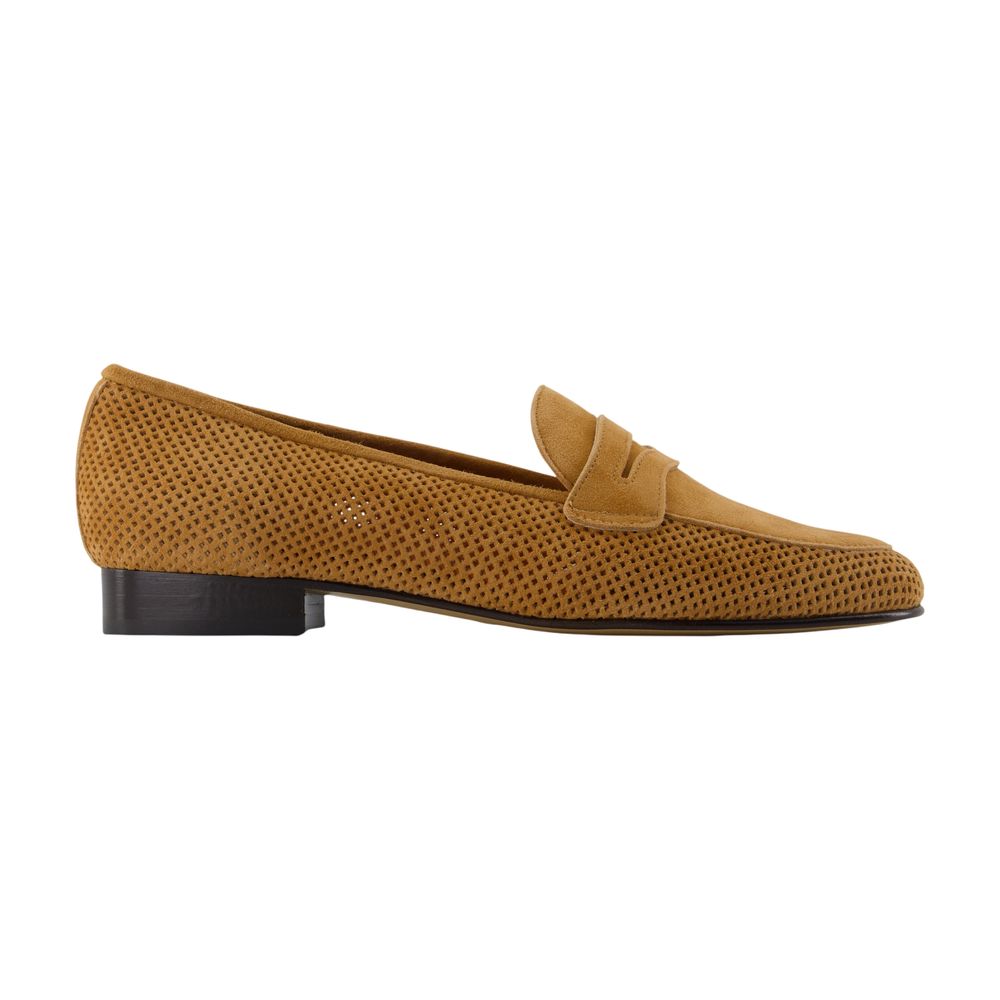 Carel Perforated Calfskin Loafer — Brown