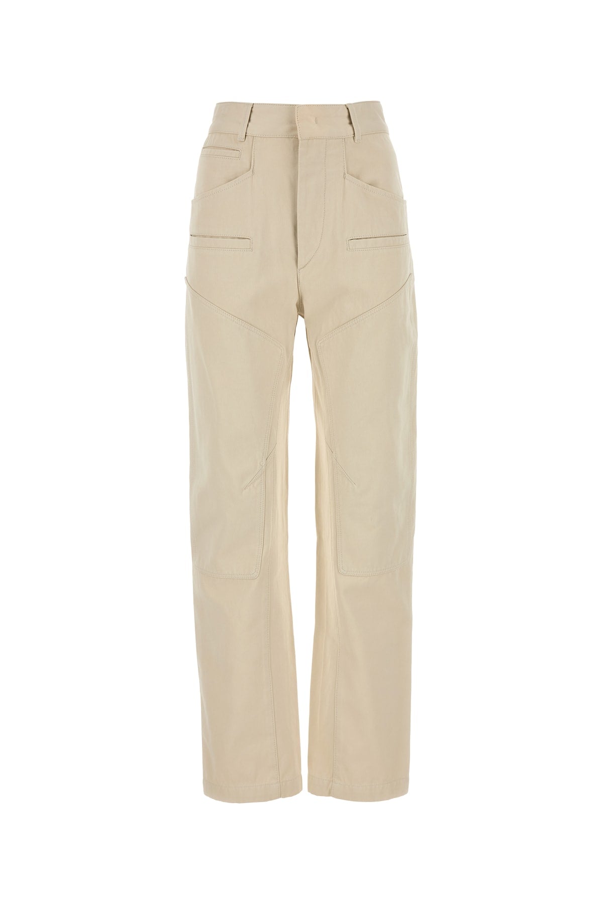 Isabel Marant Utility-Seamed Cotton Trousers — Beige
