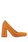 Bottega Veneta Rhinestone-Embellished Leather Pump — Orange