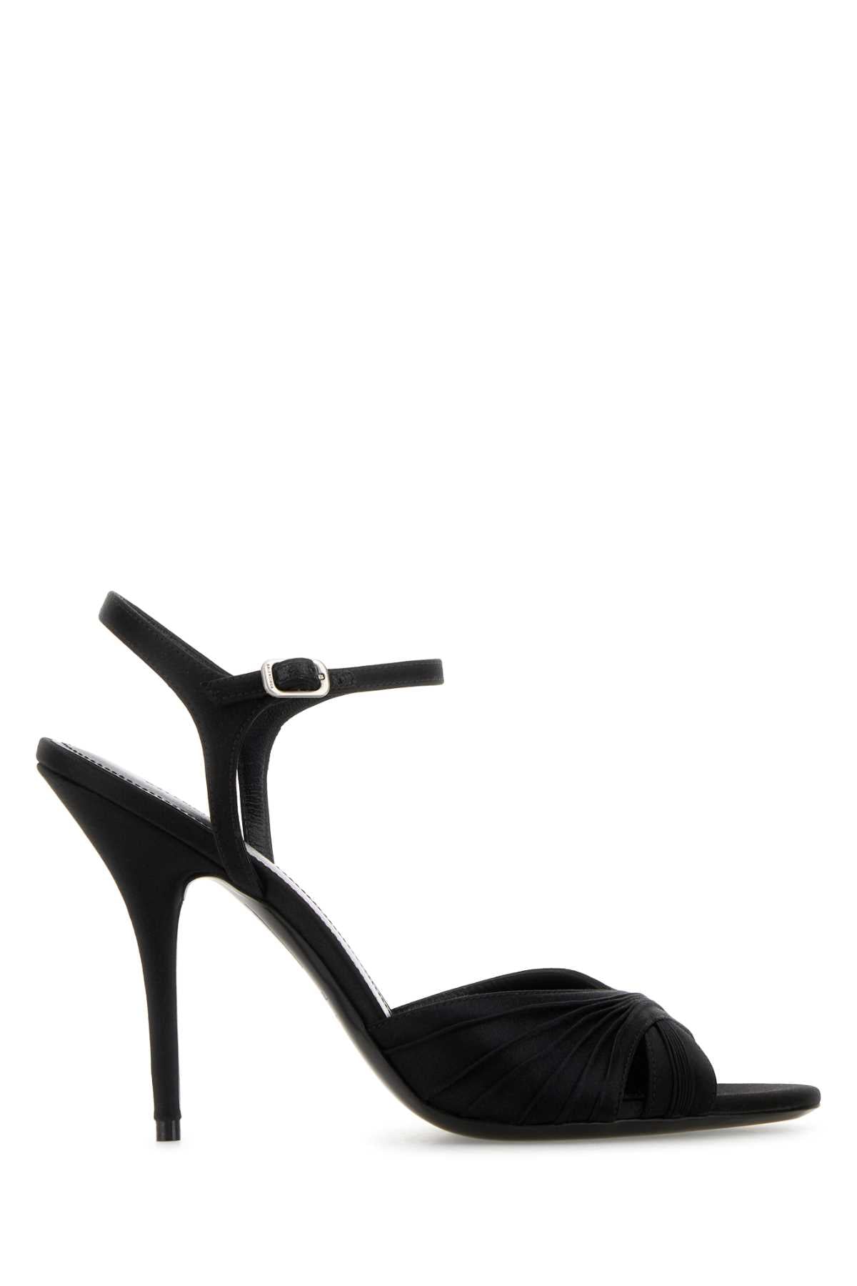 Balenciaga Twisted Suede Ankle-Strap Heel Sandal — Black