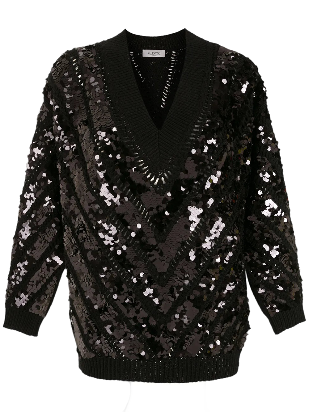 Valentino Sequin-Embellished Sweater — Black