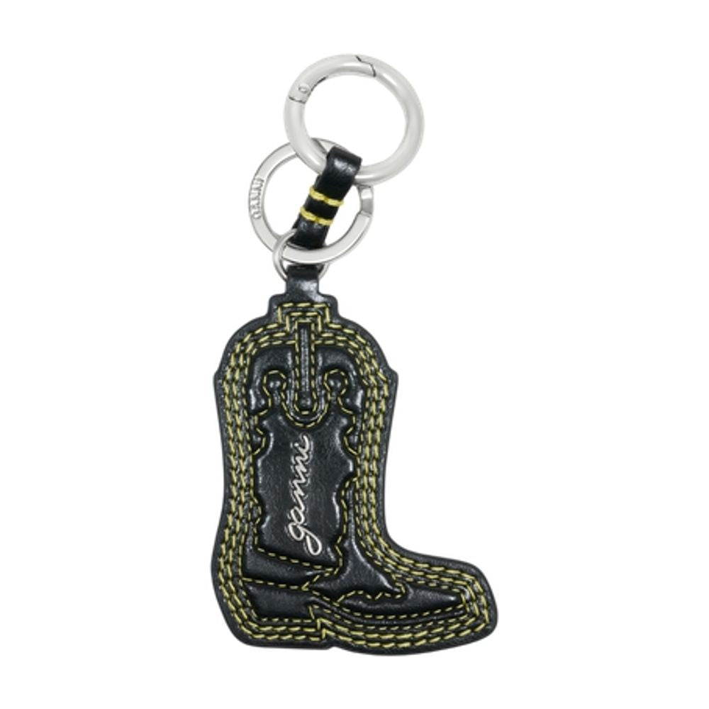 Ganni Western Boot-Shaped Leather Key Case — Black