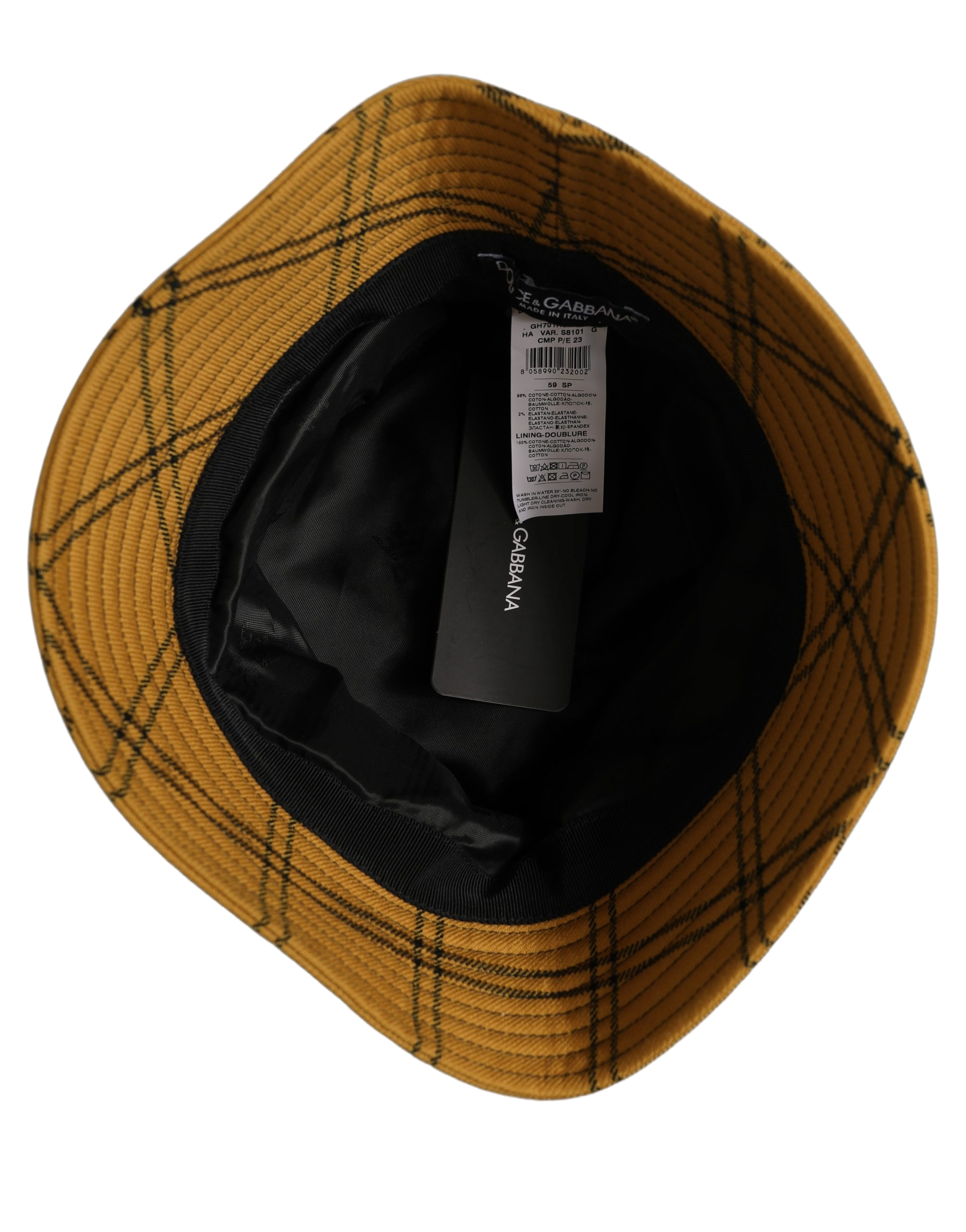 Dolce & Gabbana HAT10031 Check-Pattern Cotton Bucket Hat — Yellow