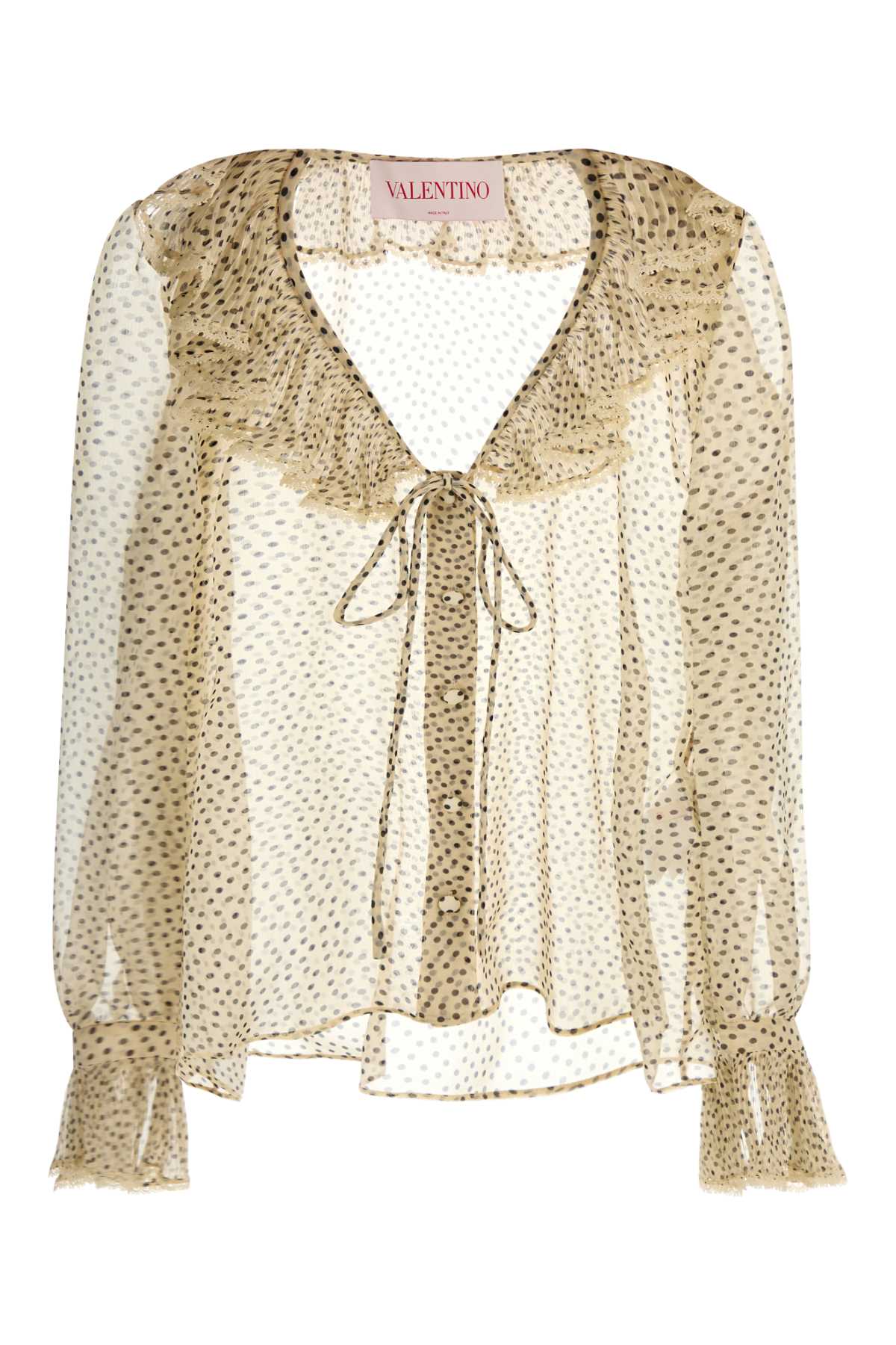 Valentino Garavani Silk Polka-Dot Shirt — Beige