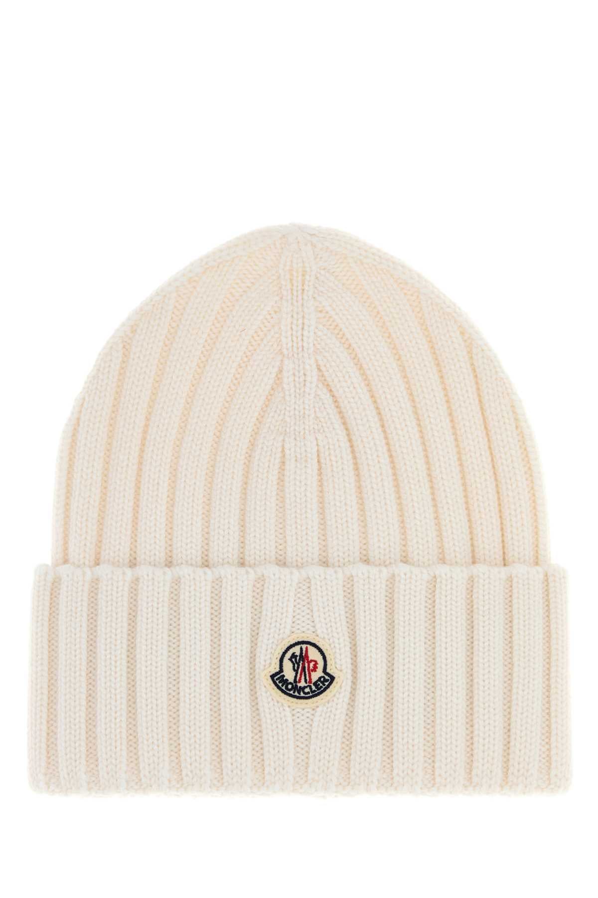 Moncler HAT Virgin Wool Ribbed Beanie — Beige