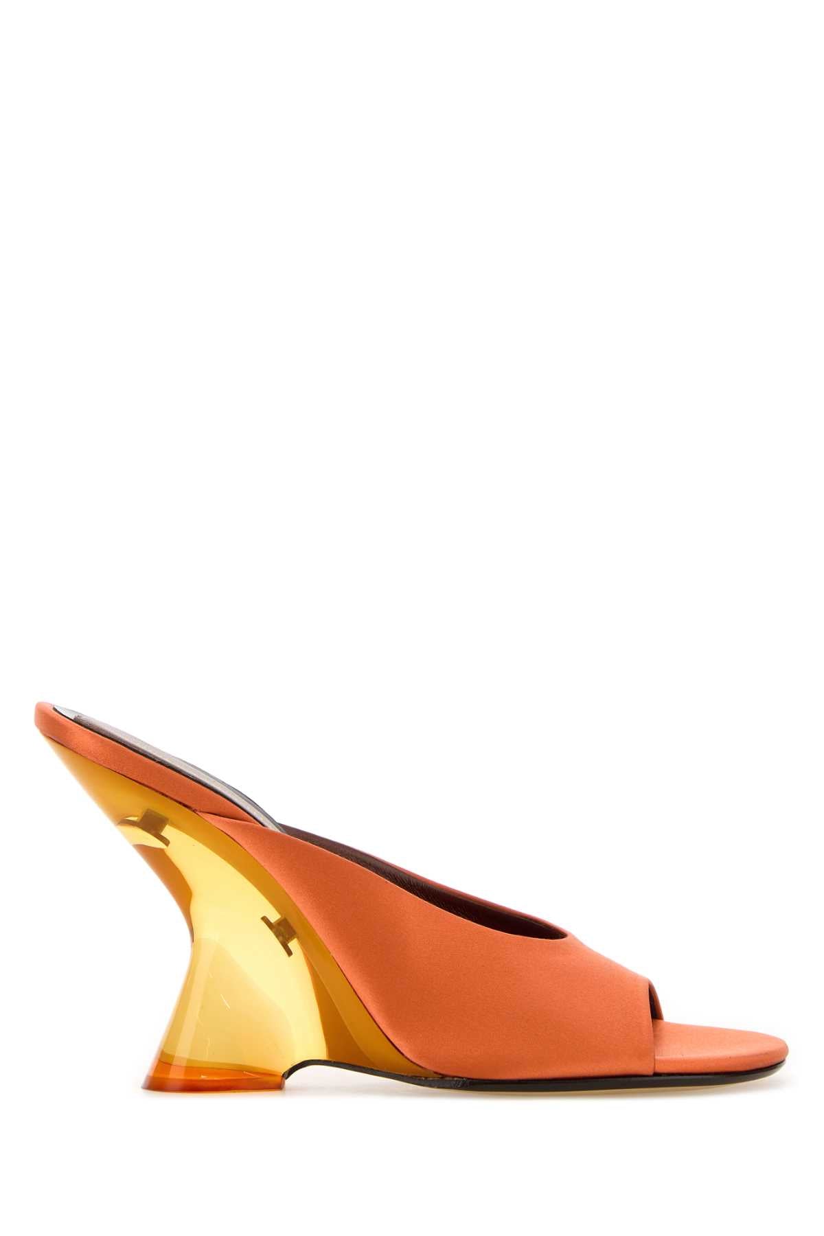 Dries Van Noten Sculptural Wedge Satin Mule — Orange