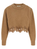 Chloé Wool-Cashmere Guipure Lace Cardigan — Beige