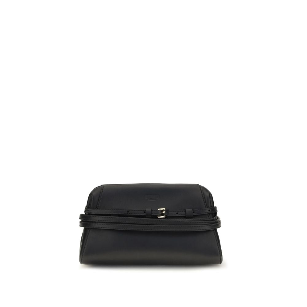 Moschino Belt-Detail Goatskin Clutch — Black