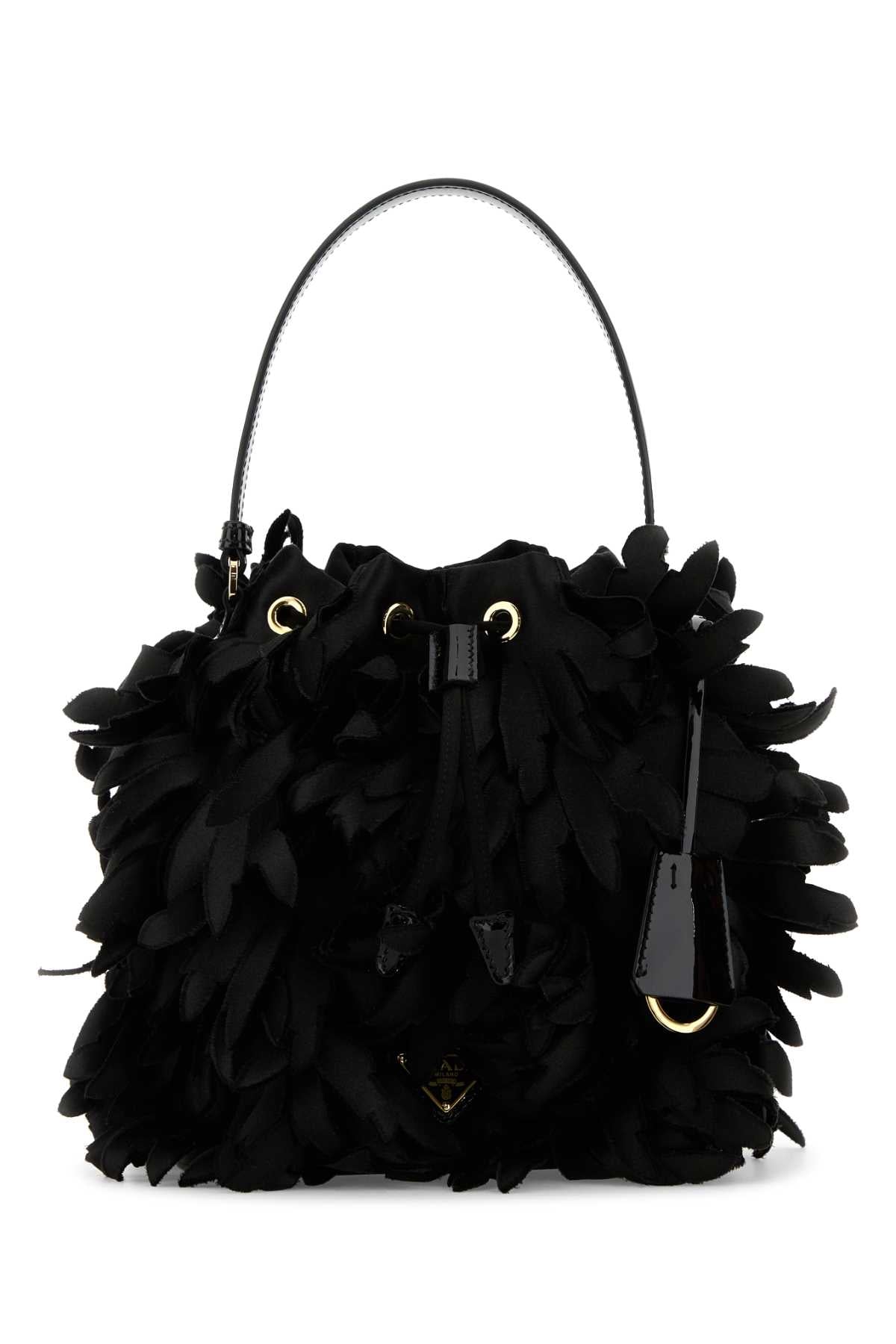 Prada Ruffled Satin Bucket Bag — Black