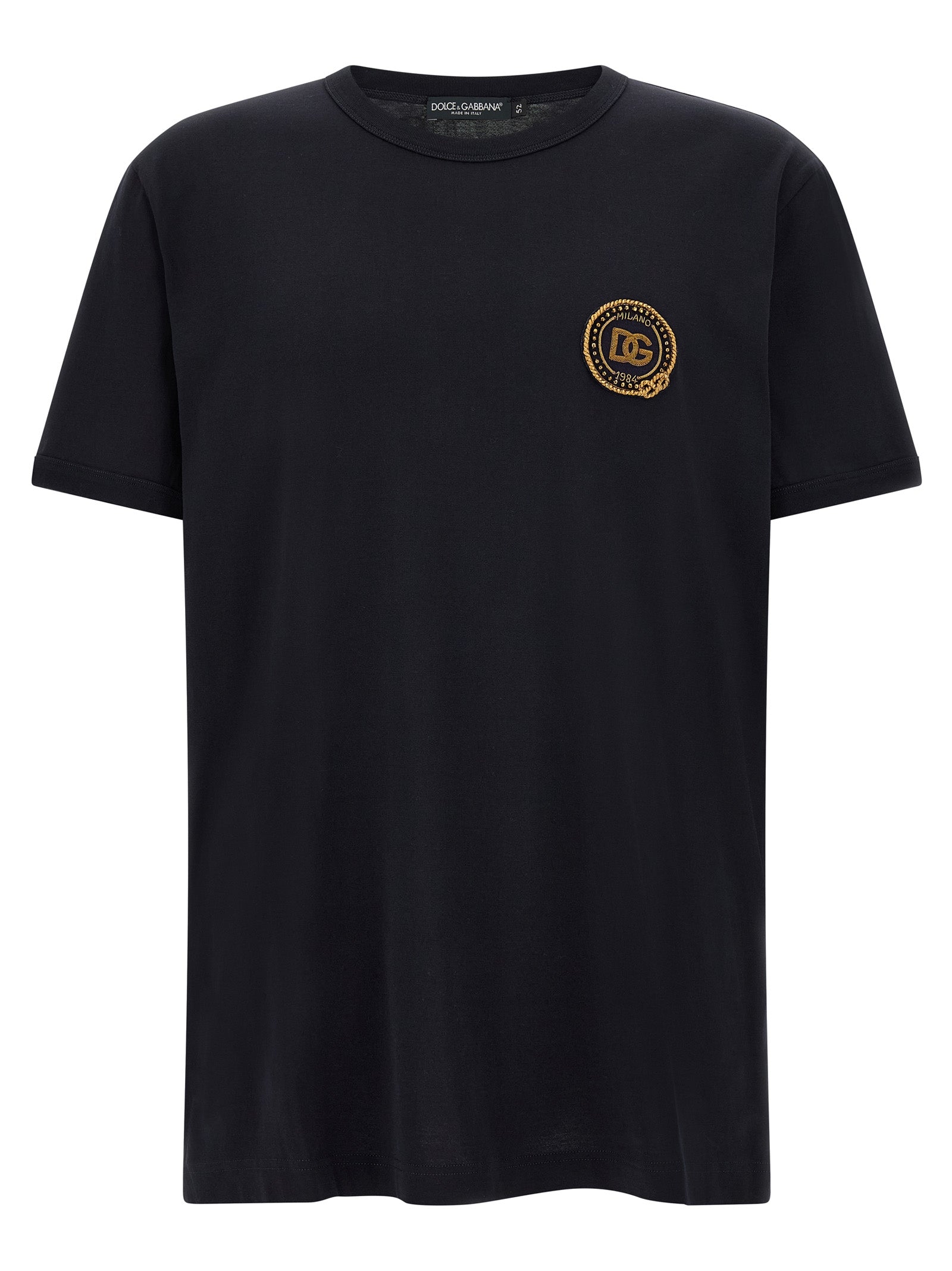 T-Shirt in Cotone con Logo Ricamato Dolce & Gabbana — Nero