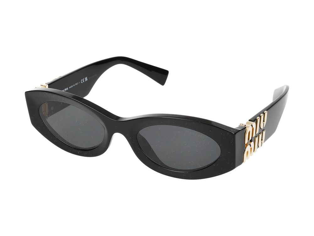 Miu Miu 0MU Oval Acetate Frame Sunglasses — Black
