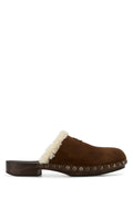 Miu Miu Shearling-Lined Suede Clog Slipper — Brown