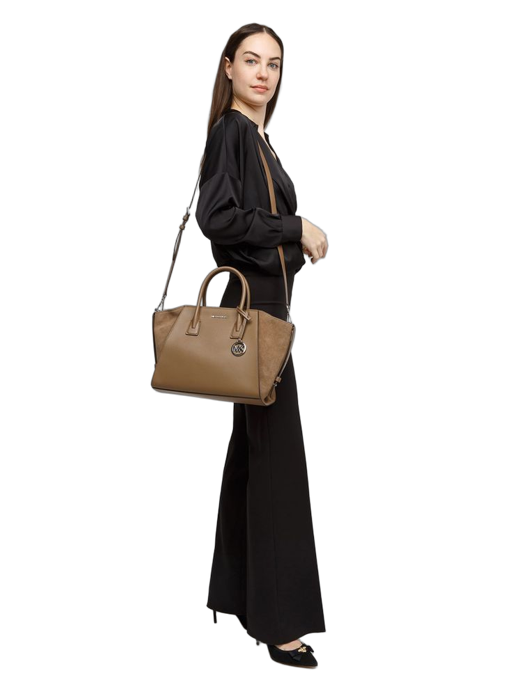 Michael Kors Avril Large Top-Zip Satchel Bag — Beige