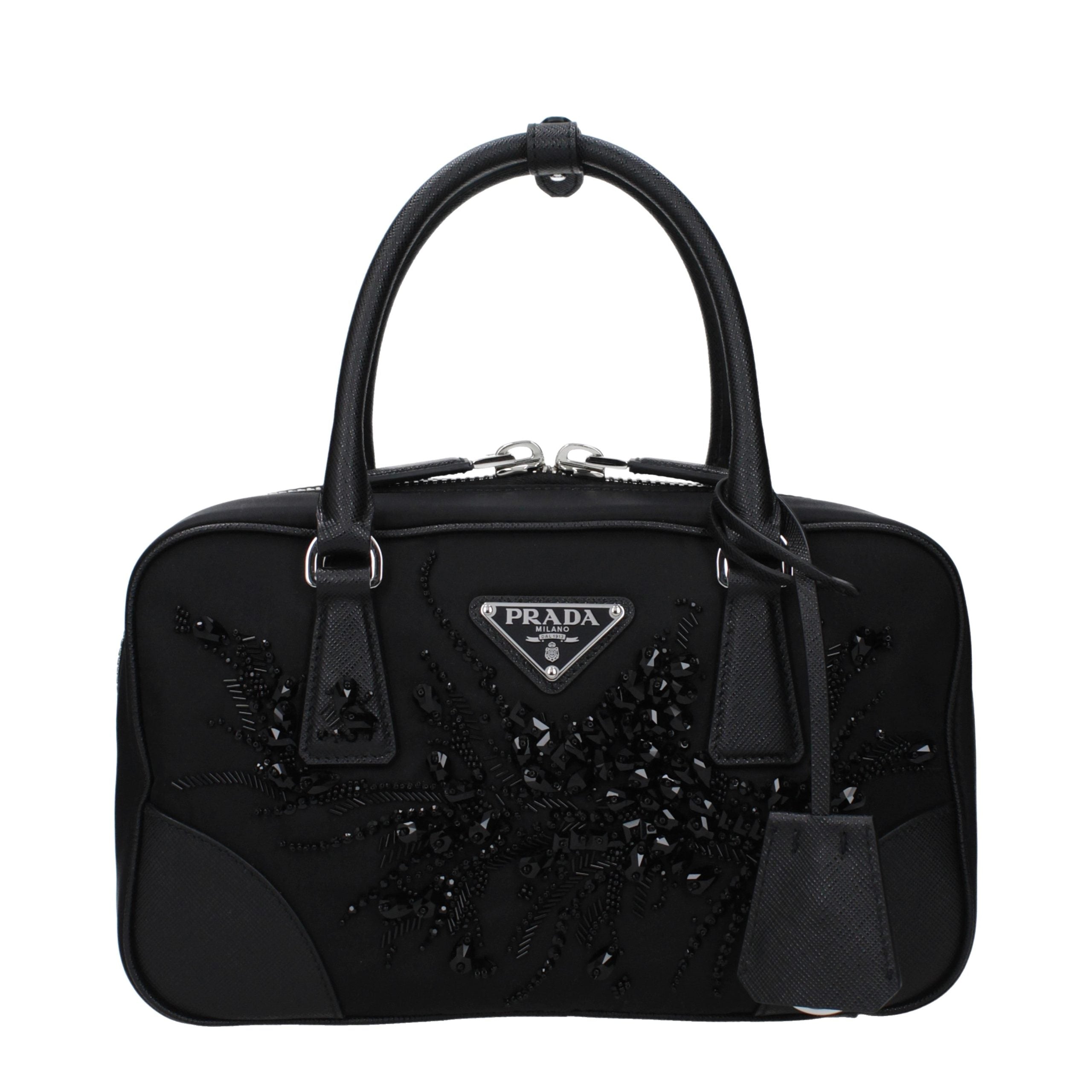 Prada Sequin-Embellished Fabric Top Handle Bag — Black