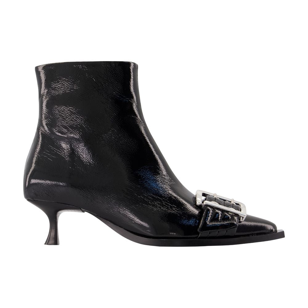 Ganni Buckle-Detailed Ankle Boot — Black