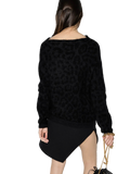 Valentino Off-Shoulder Leopard Knit Sweater — Black