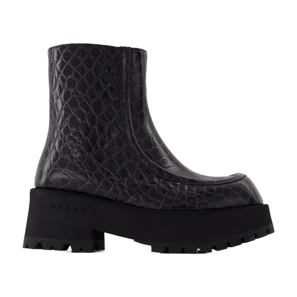 Marni Crocodile-Embossed Leather Boot — Black