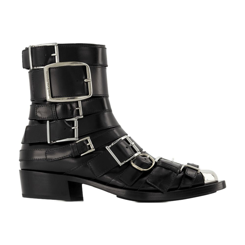Alexander McQueen Multi-Buckle Leather Boots — Black