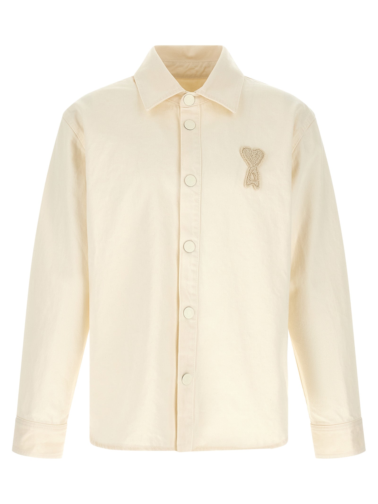 AMI Paris Tone-on-Tone Ami de Coeur Crochet Overshirt — Beige