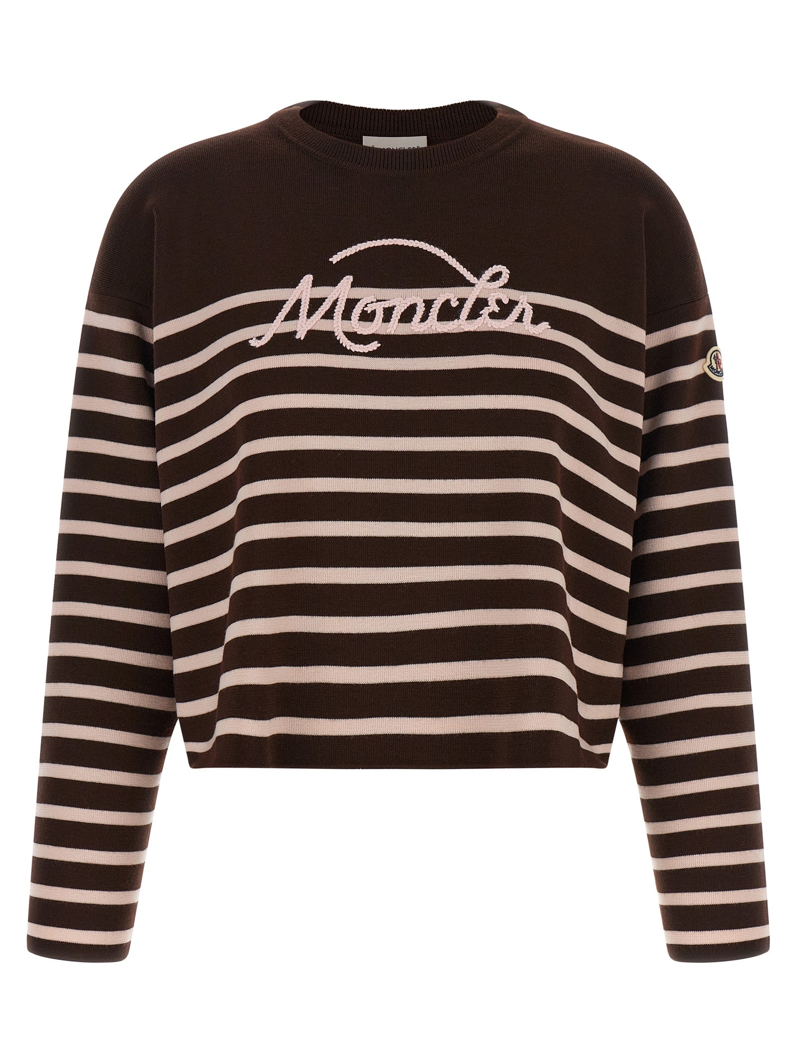 Moncler Striped Virgin Wool Sweater — Brown