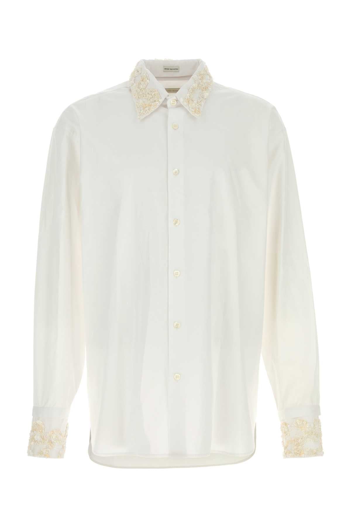 Dries Van Noten Lace-Trimmed Poplin Shirt — White