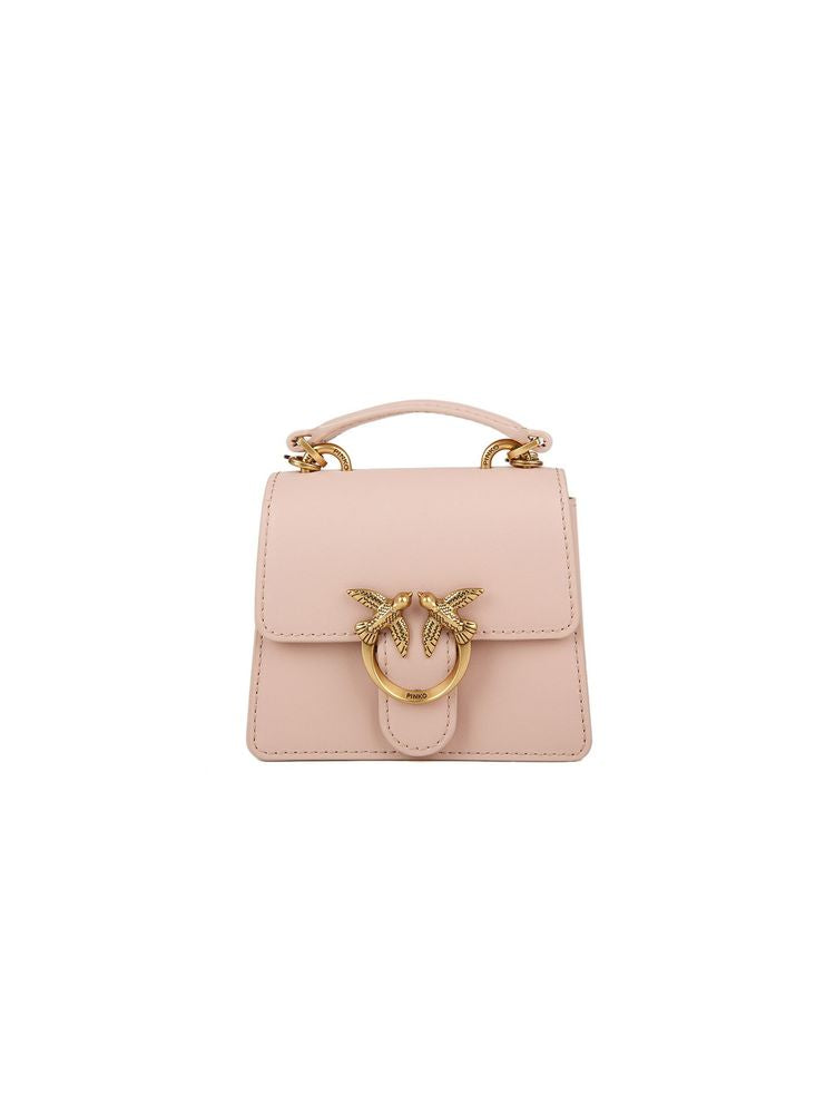 Pinko Leather with Winged Clasp Top Handle Bag — Pink