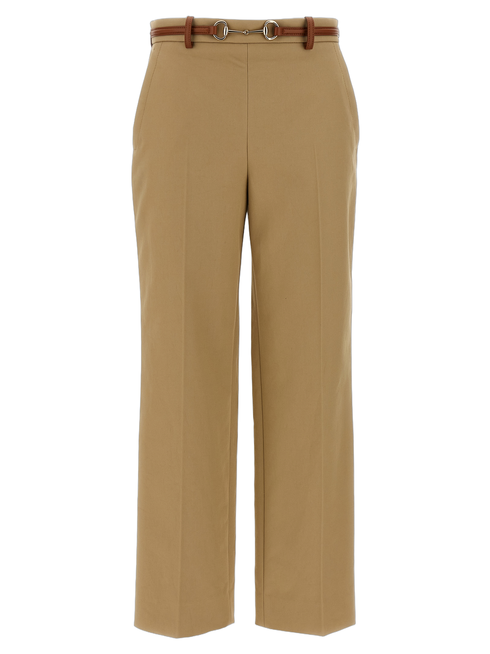 Gucci Cotton Drill with Leather Belt Trousers — Beige